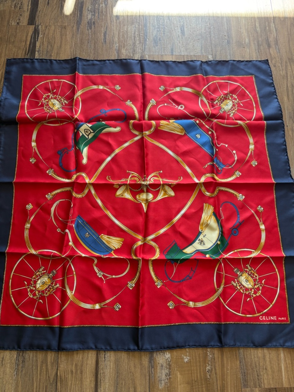 Celine Red and Navy Equestrian Silk Scarf